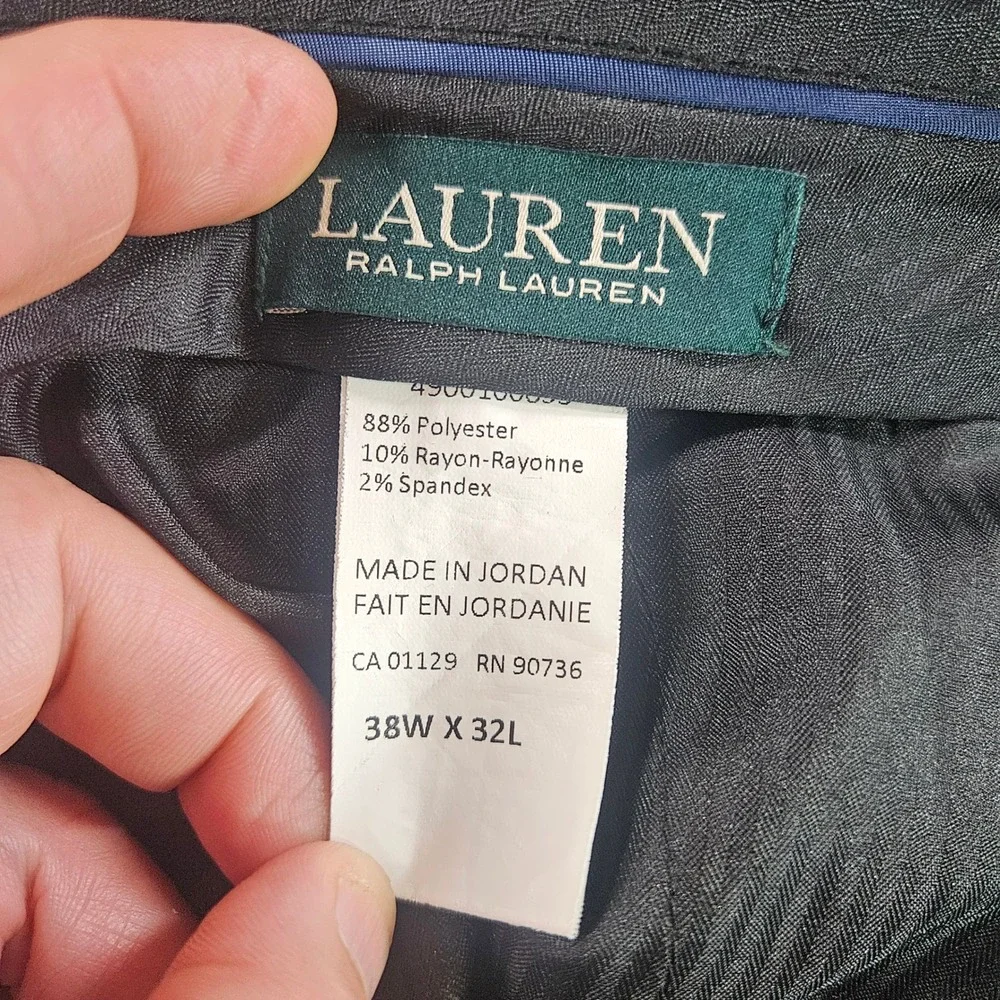 Lauren Ralph Lauren Mens Dress Pants Black Flat Front 38W x 32L Stretch Trousers